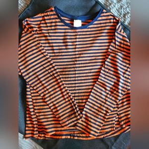 Zara Shirt rusted fall orange with navy blue stripes. like new